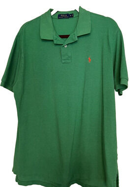 Ralph Lauren Polo Shirt Adult XL Short Sleeve Green Shirt with Orange Pony